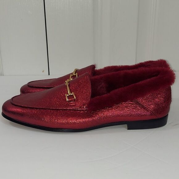 Sam Edelman Loraine Leather Faux Fur Burgundy Loafers - Picture 6 of 14